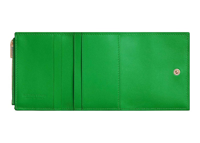 Bottega Veneta Small Intrecciato Tri-Fold Zip Wallet Parakeet