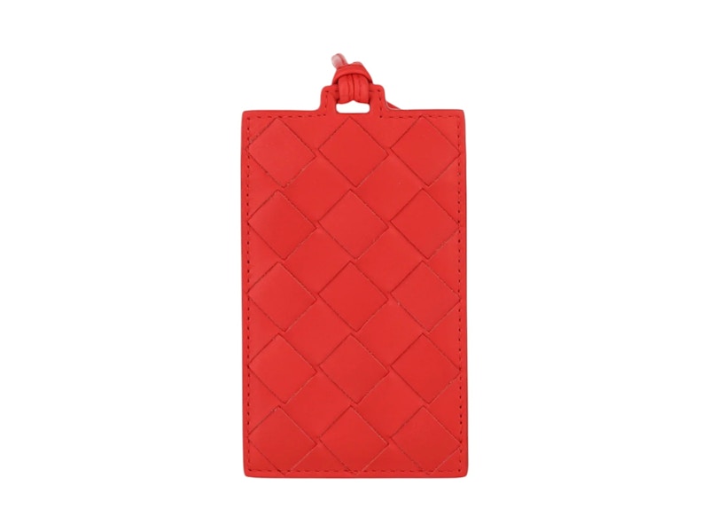 Bottega Veneta Textured Woven Card Holder Red
