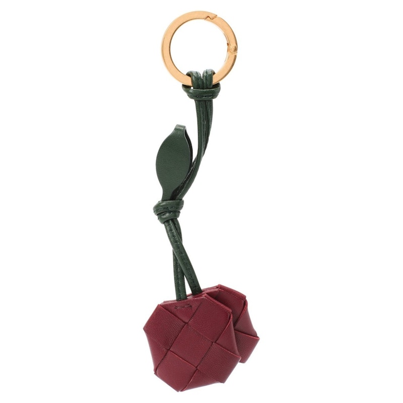 Bottega Veneta Woven Detail Cherry Red Keyring Burgundy/Green