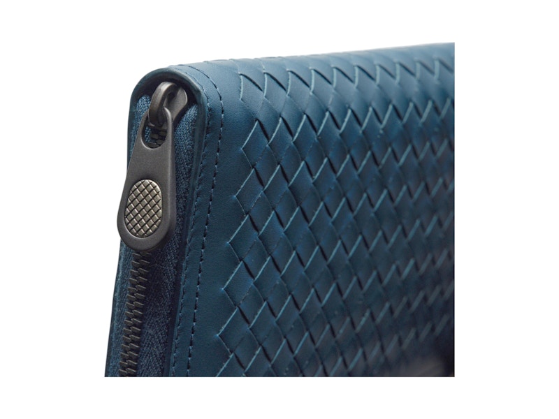 Bottega Veneta Zip Around Long Leather Wallet Grey/Blue