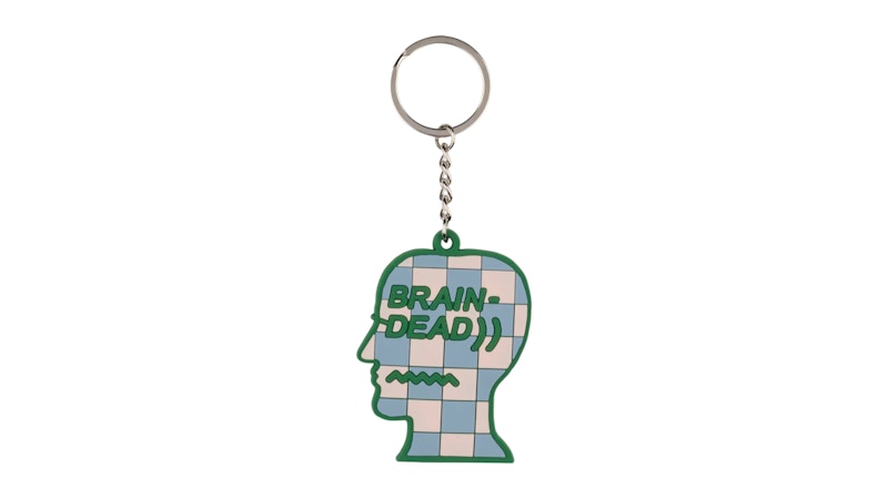 Brain Dead Checkered Logohead Keychain Green/Multi