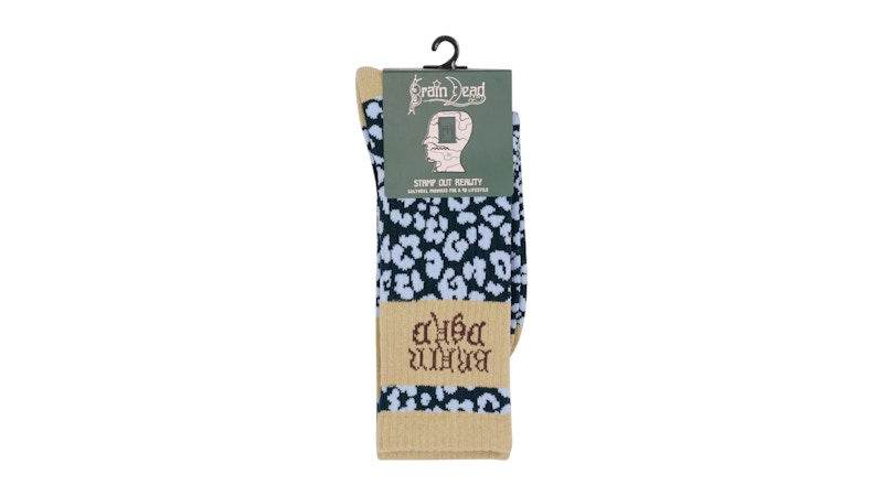 Brain Dead Paneled Logo Crew Socks Blue Leopard/Khaki