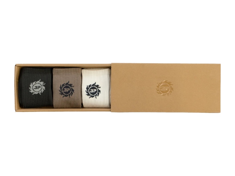 Broken Planet Logo Socks (3 Pack) Cinder Brown/Vanilla White/Soot Black