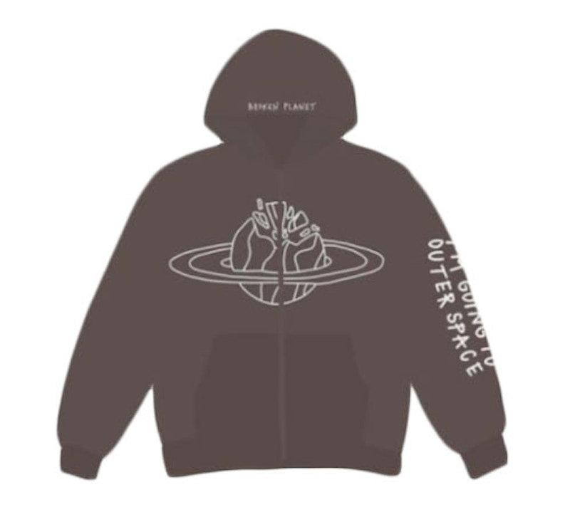 Broken Planet Outer Space Zip Up Hoodie Brown