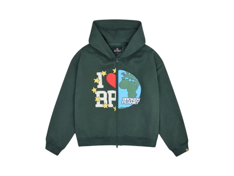 Broken Planet My Planet Zip Up Hoodie Green