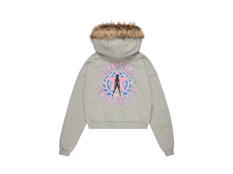 Broken Planet Stargirl University Fur Zip-Up Hoodie Heather Grey