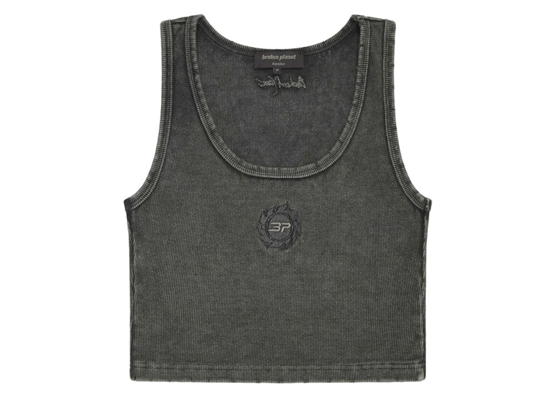 Broken Planet Women's Washed Ribbed Tank Top Washed Soot Black