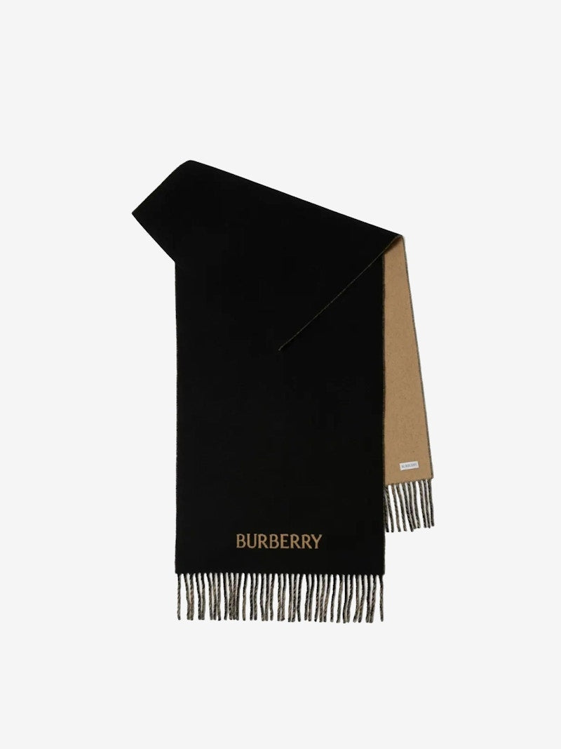 Burberry 210X45 Knight Cashmere Reversible Scarf Camel Black