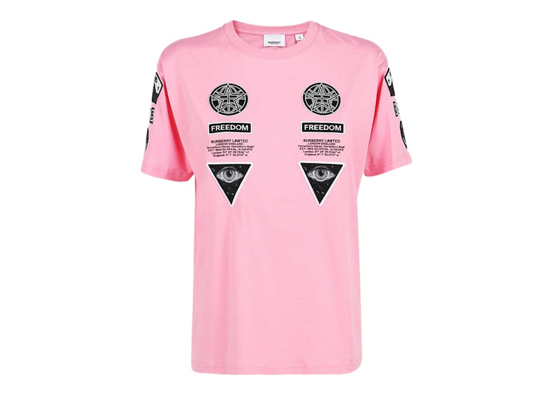 Burberry Badge Applique Cotton T-shirt Pink