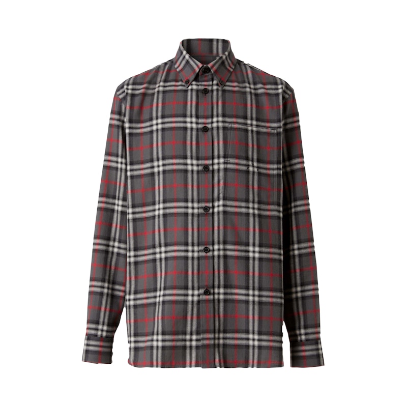 Burberry Blurred Check Cotton Oversized Shirt Tempest Grey