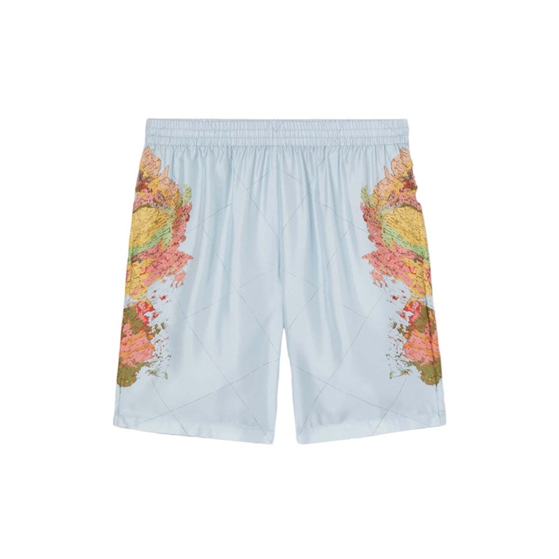 Burberry Bradeston World Map Silk Shorts Pale Blue Multi