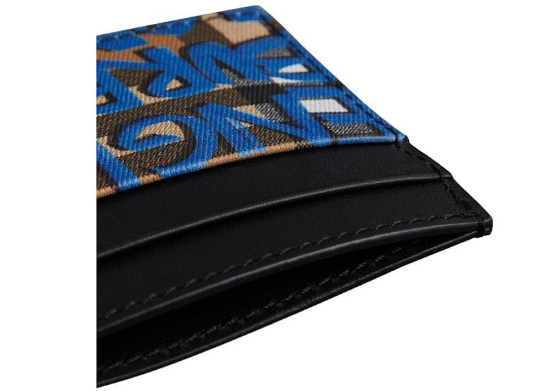 Burberry Card Case Graffiti Print Vintage Check Leather Black/Blue