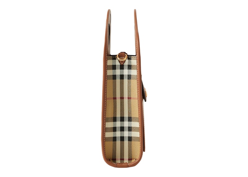 Burberry Check And Leather Mini Pocket Bag Briar Brown