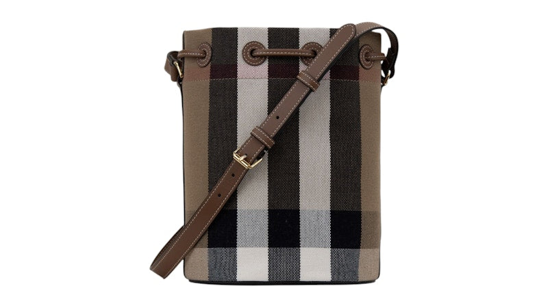Burberry Check Canvas Small Bucket Bag Taupe Brown