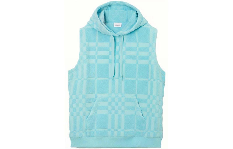 Burberry Check Cotton Jacquard Hoodie Blue