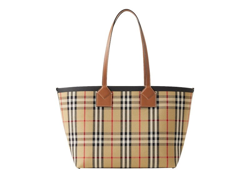 Burberry Check Cotton Small London Tote Bag Briar Brown/Black