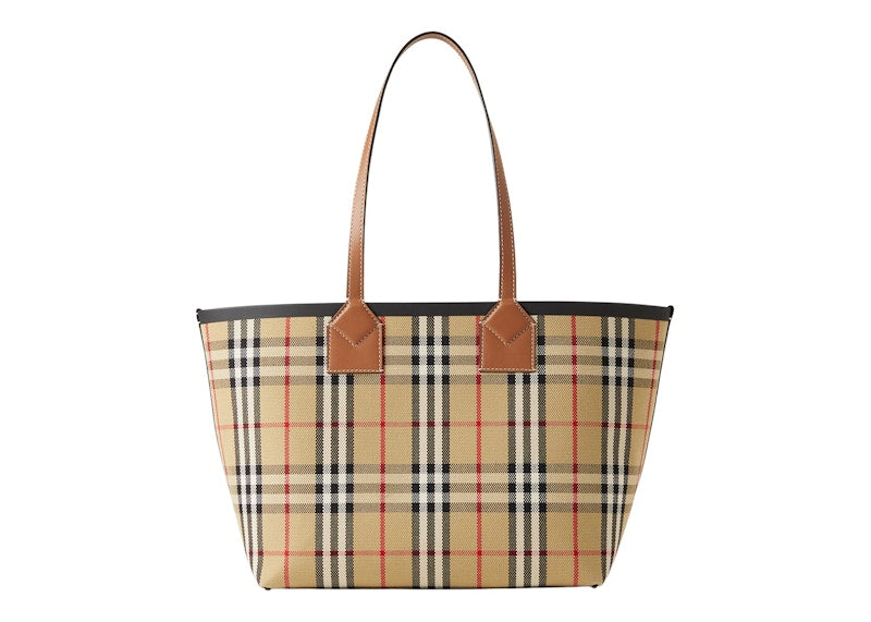 Burberry Check Cotton Small London Tote Bag Briar Brown/Black