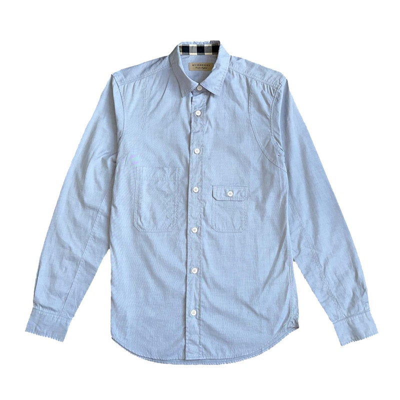 Burberry Check Detail Cotton Shirt Mineral Blue