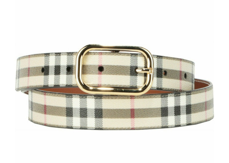 Burberry Check Leather Belt Archive Beige Gold