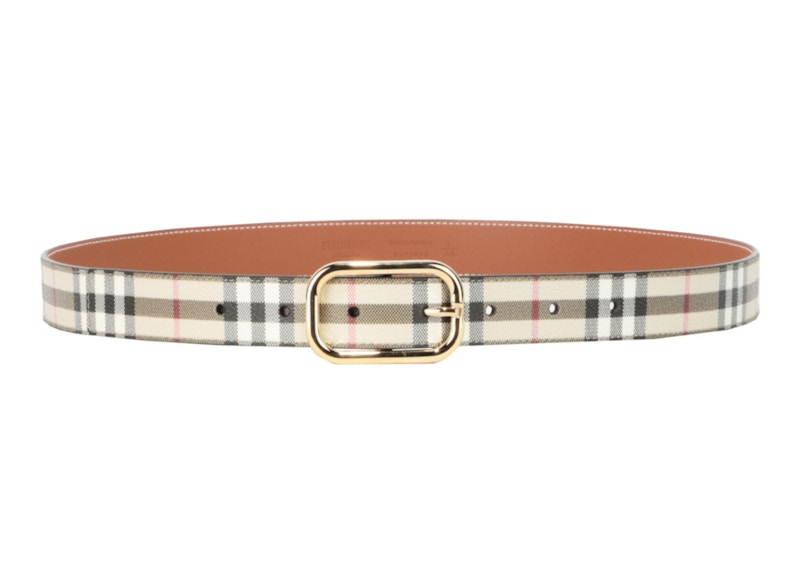 Burberry Check Leather Belt Archive Beige Gold