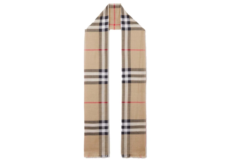 Burberry Check Lightweight Wool Silk Scarf Archive Beige
