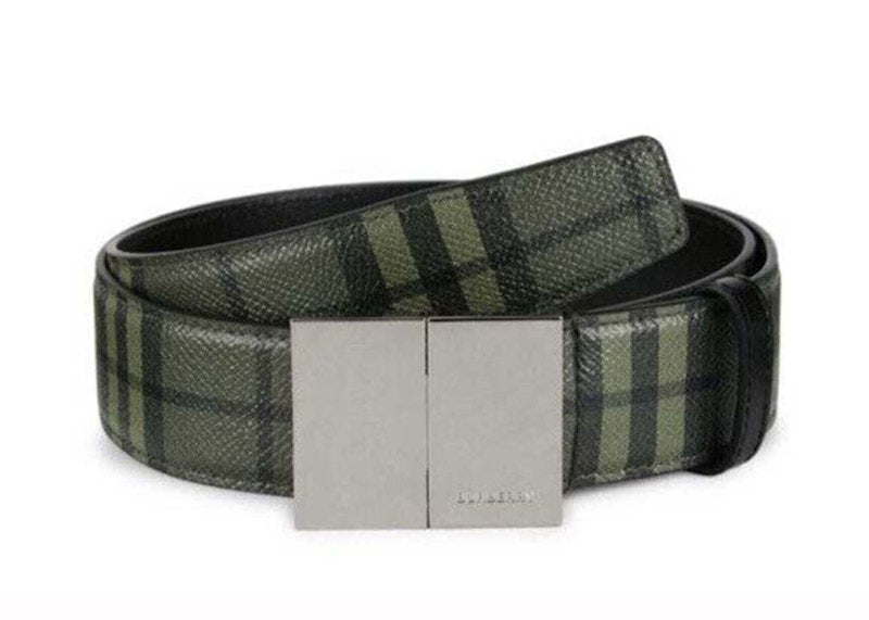 Burberry Check Plaque Leather Belt Military Green