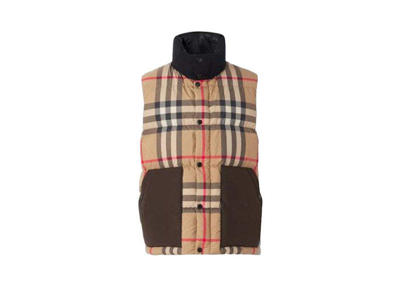 Burberry Check Print Padded Down Vest Archive Beige