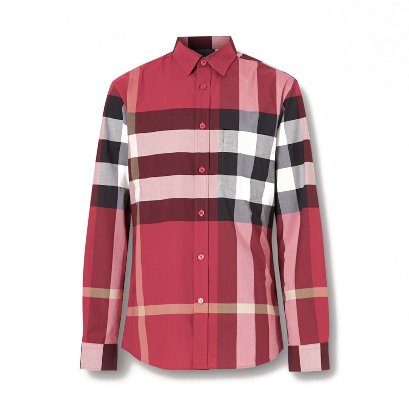 Burberry Check Stretch Cotton Poplin Shirt Parade Red