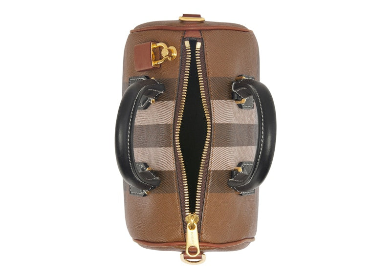 Burberry Check and Leather Bowling Bag Mini Dark Birch Brown