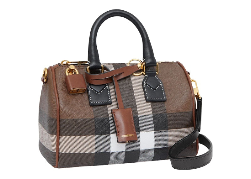Burberry Check and Leather Bowling Bag Mini Dark Birch Brown