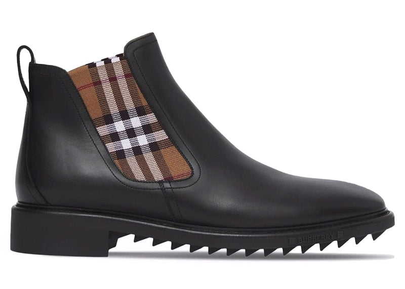Burberry Check-panel Ankle Boots Black Brown