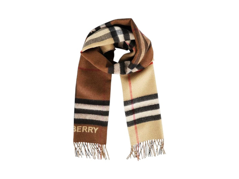 Burberry Contrast Cashmere Scarf Beige/Birch Brown