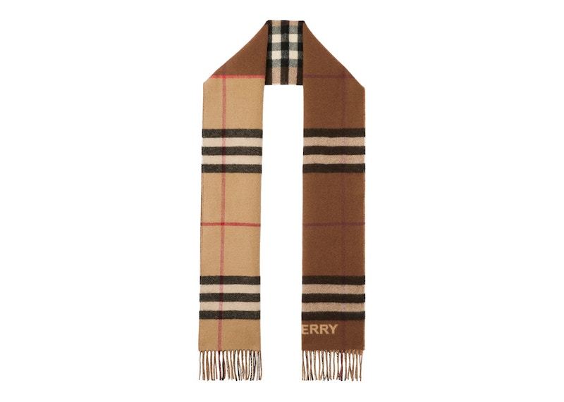 Burberry Contrast Check Cashmere Scarf Archive Beige/Birch Brown