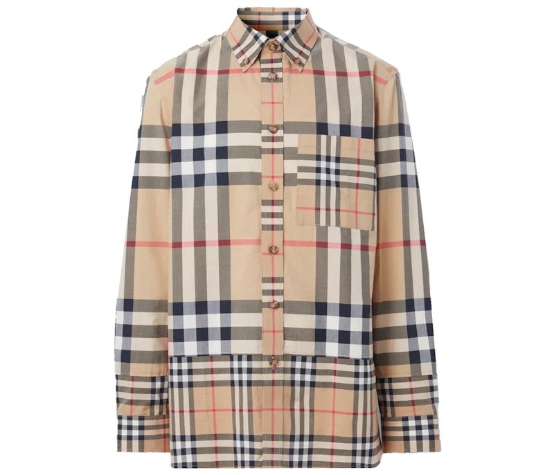 Burberry Contrast Check Cotton Shirt Archive Beige