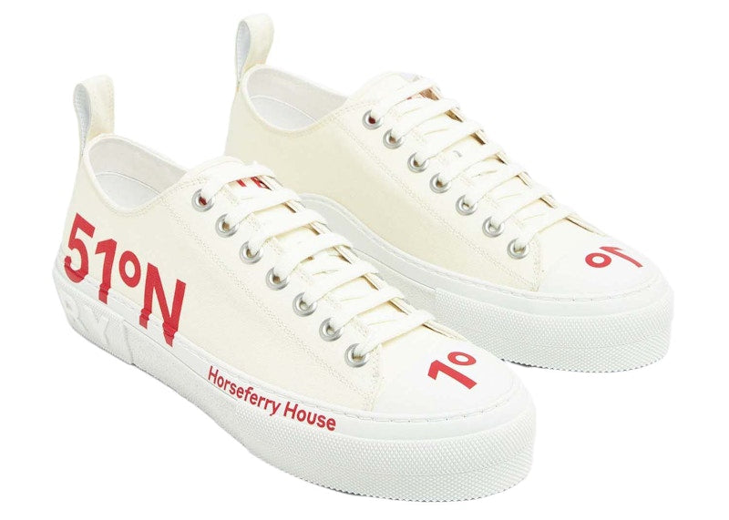 Burberry Coordinates Printed Lace-Up Sneakers White Red
