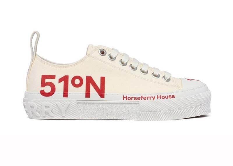 Burberry Coordinates Printed Lace-Up Sneakers White Red