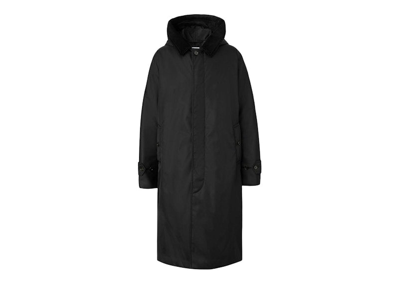 Burberry Corduroy Collar Nylon Twill Hooded Car Coat Black