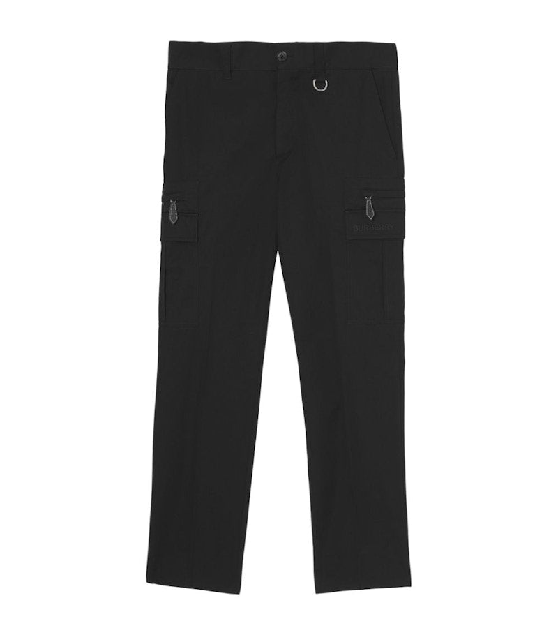 Burberry Cotton Gabardine Cargo Trousers Black