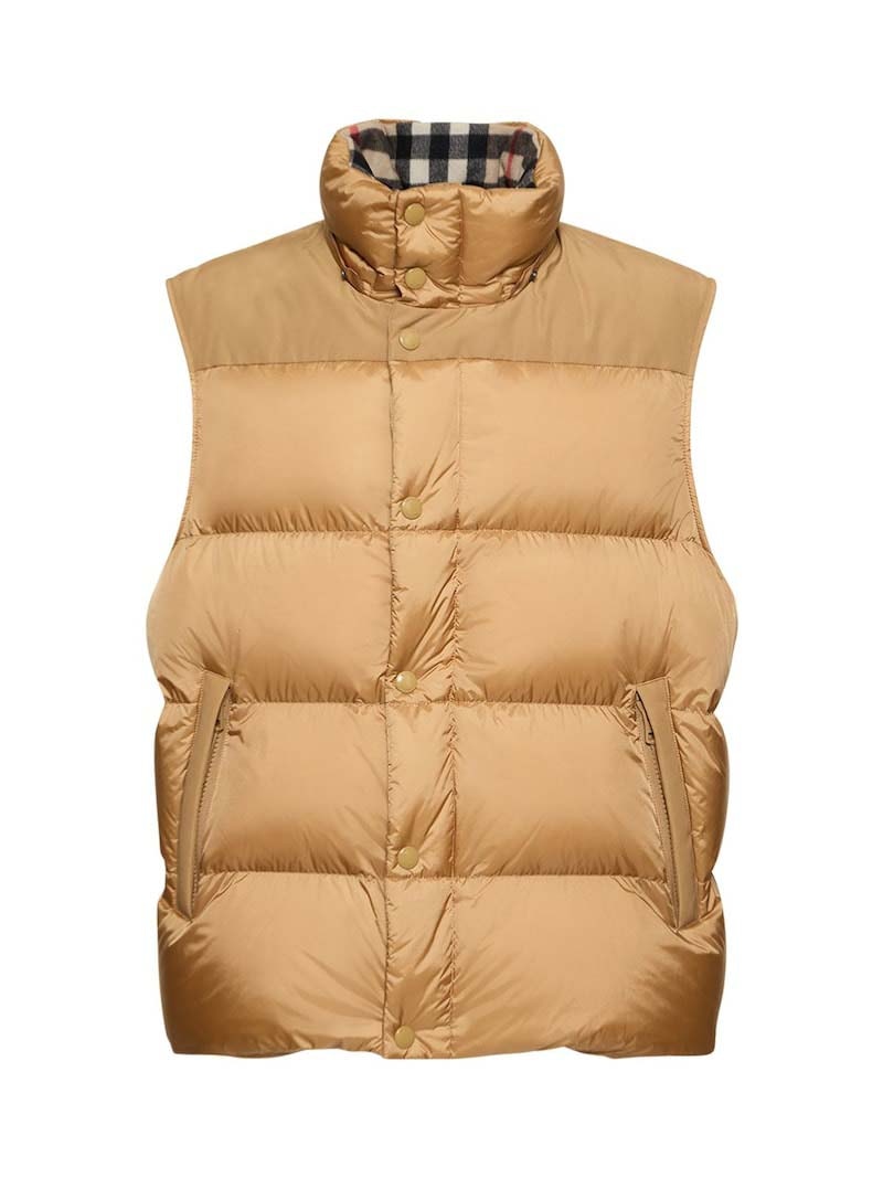 Burberry Detachable Sleeve Check Hooded Puffer Jacket Honey