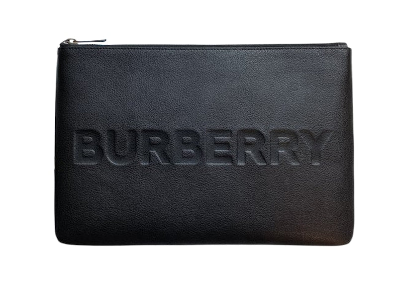 Burberry Embossed Leather Pouch Black