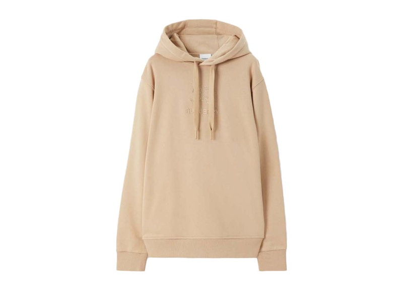 Burberry Embroidered EKD Cotton Hoodie Soft Fawn