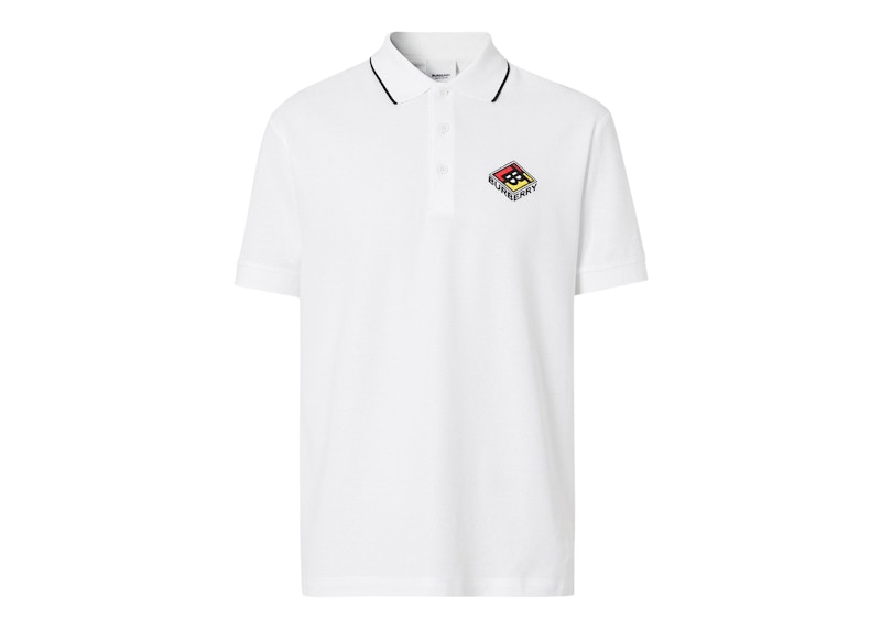 Burberry Embroidered Graphic Logo Polo Shirt White