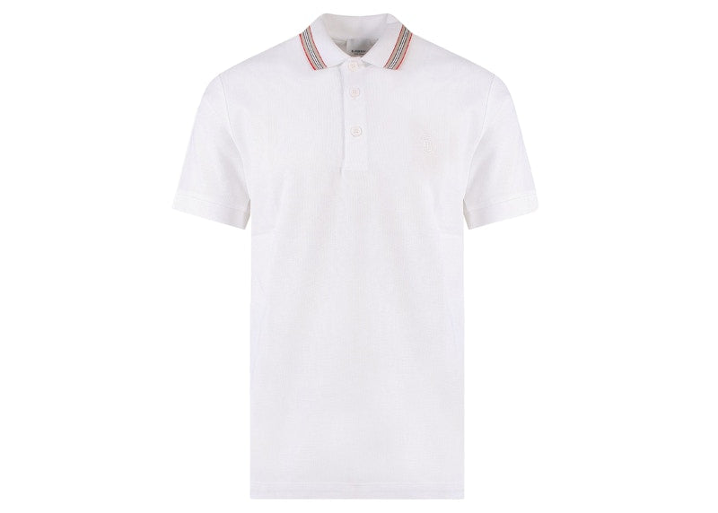 Burberry Embroidered Logo Biologic Piqu Cotton Polo Shirt White
