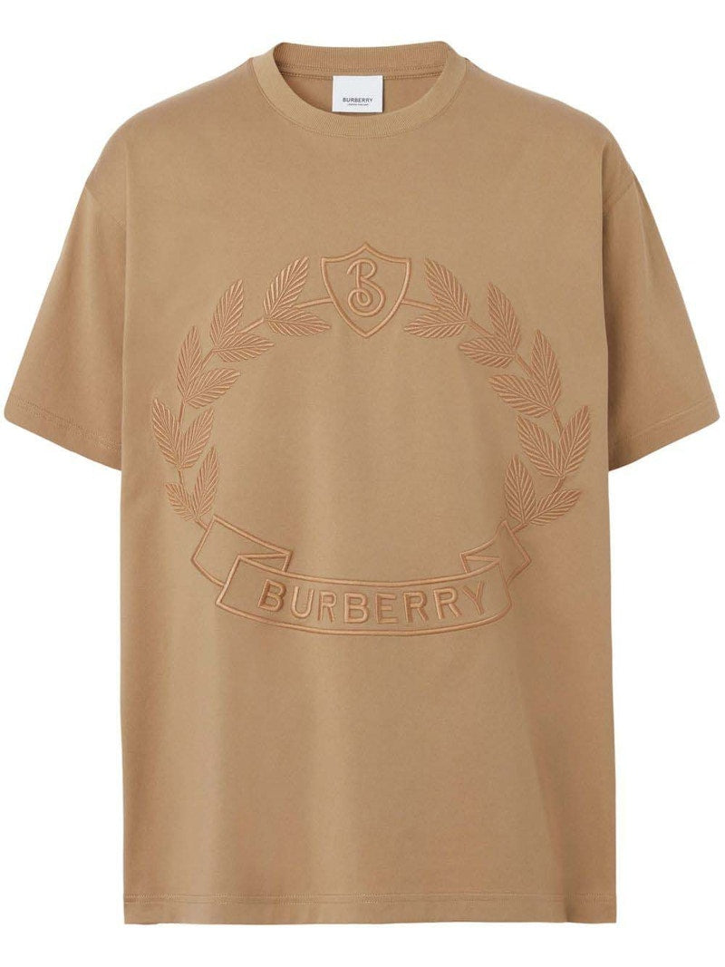 Burberry Embroidered-Logo Cotton T-shirt Beige