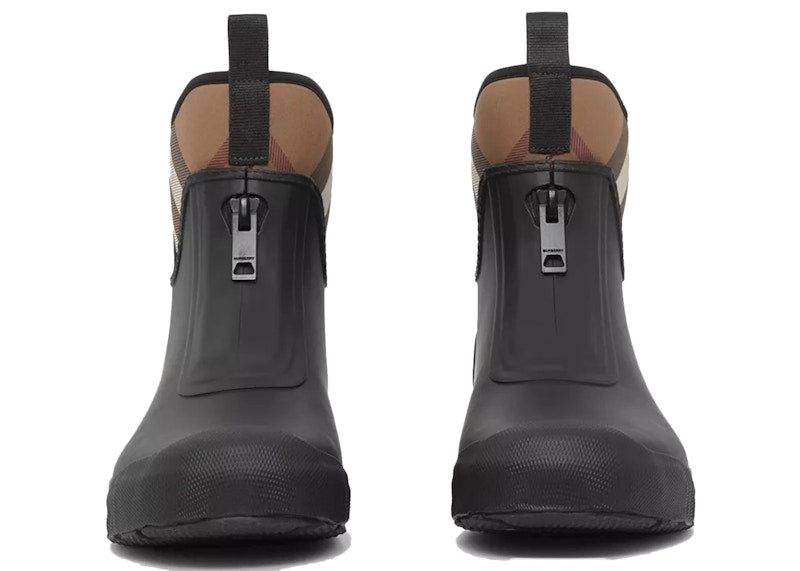 Burberry Flinton Rain Boots Black Brown Rubber (Men's)