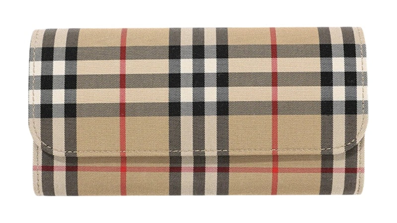 Burberry Halton Check Fabric Long Wallet Archive Beige