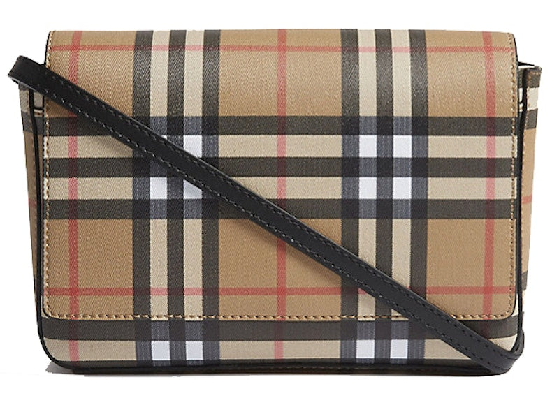 Burberry Hampshire Crossbody Vintage Check Leather Beige