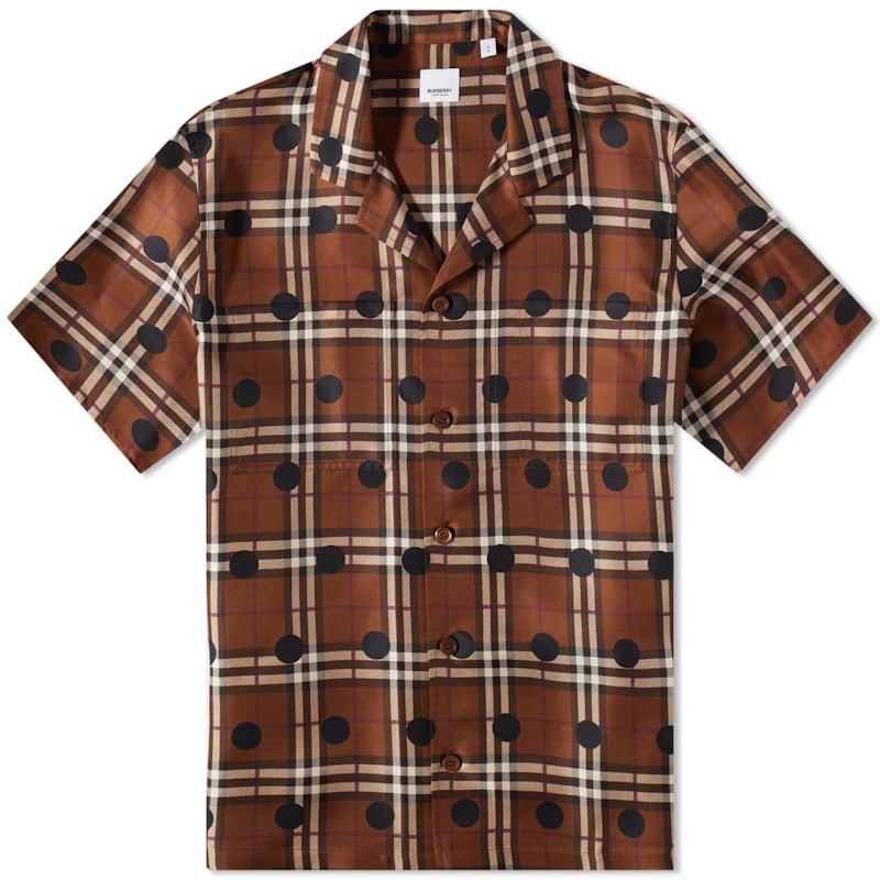 Burberry Havana Polka Dot Check Vacation Shirt Dark Birch Brown