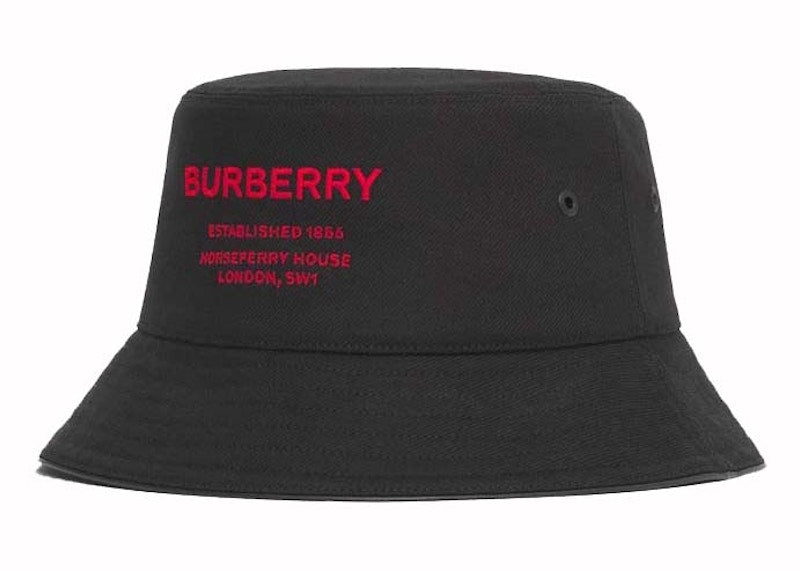 Burberry Horseferry Motif Cotton Bucket Hat Black/Red