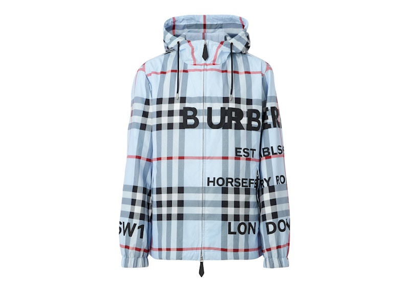 Burberry Horseferry Print Check Nylon Hooded Jacket Pale Blue